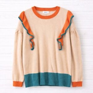 POLYGRAM Beige Sweater with Ruffle Accents